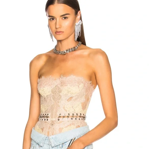 NWT Jonathan Simkhai Grommet Lariat Lace Bustier Bodysuit